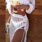 Chemisier tricoté à la mode, ajouré, découpé, pompon, fendu, robe de plage décontractée, vacances, bord de mer, crochet